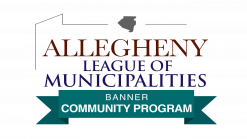 Allegheny League of Municipalities banner community program logo in maroon, navy, and teal