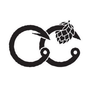 Black circular logo with a stylized eagle head and pine cone-like emblem on white background