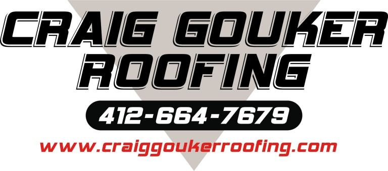 Craig Gouker Roofing logo with phone number 412-664-7679 and website craiggoukerroofing.com