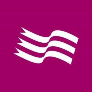 White wavy logo on a magenta background