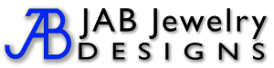 AB Jewelry Designs logo in blue and black text with stylized AB monogram