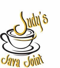 Judi’s Java Joint logo with a stylized coffee cup in black, white, and gold