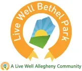 Live Well Bethel Park logo with orange leaf, green hills, and sunrise; A Live Well Allegheny Community
