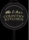 Black skillet-style logo reading “M & P’s Country Kitchen” on a dark background