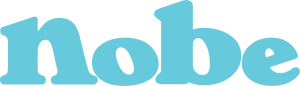 Light blue lowercase “nobe” logo on a white background