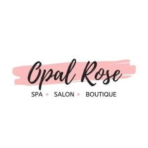 Opal Rose logo on pink brushstroke with spa, salon, and boutique text