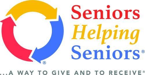 Logo reading “Seniors Helping Seniors” with circular red, yellow, and blue arrows and tagline “A way to give and to receive”