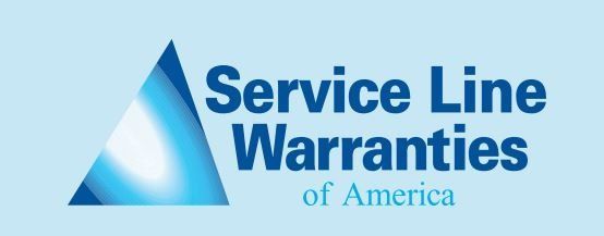 Service Line Warranties of America logo with blue triangular icon and text on a light blue background