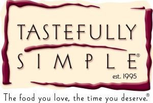 Tastefully Simple logo with burgundy text and the tagline “The food you love, the time you deserve.”