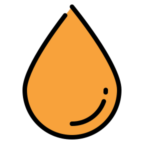 Orange water droplet icon with a simple smiling face outlined in black