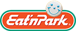 Eat'n Park logo with red wordmark and smiling face icon above it, outlined in green and white