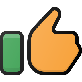 Green rectangle beside orange thumbs-up icon with black outline