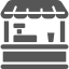 Storefront icon with a striped awning over a small shop counter