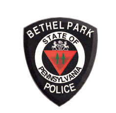 Bethel Park, Pennsylvania police shield patch with black, white, red, and green emblem