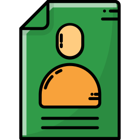 Green file icon with a beige user silhouette and lines, resembling a profile document