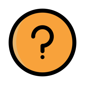 Orange circle with a black question mark icon and black outline