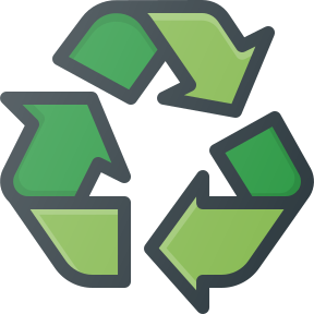 Green recycling symbol with three arrows forming a loop on a white background