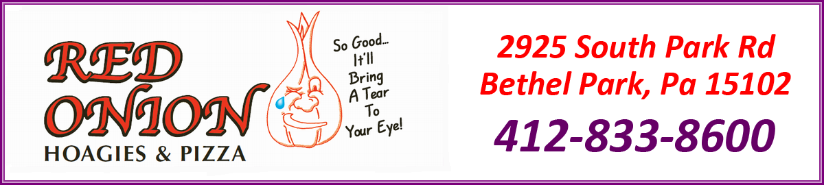 Red Onion Deli logo with Bethel Park, PA address and phone number on a white background