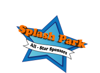 Splash Park logo in orange on a blue star, with a white ribbon reading “All Star Sponsors.”
