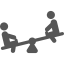 Three people on a seesaw, balancing together in a simple black icon.