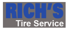 RICH'S Tire Service logo in blue and white on a gray background