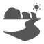Black silhouette of a witch riding a broom against a gray background with a small sun icon and a cat silhouette