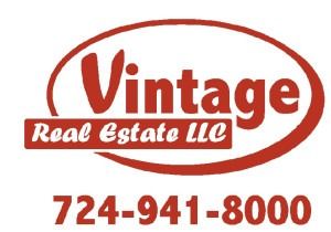Vintage Real Estate LLC logo with red text and phone number 724-941-8000