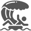 Icon of a surfer riding a wave in black and white