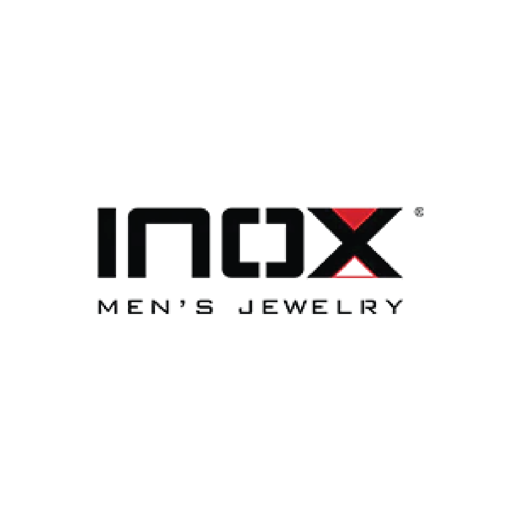 Logo for INOX Men's Jewelry; black text 