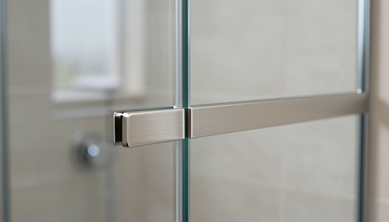 Detalle de perfilería de aluminio en división de baño