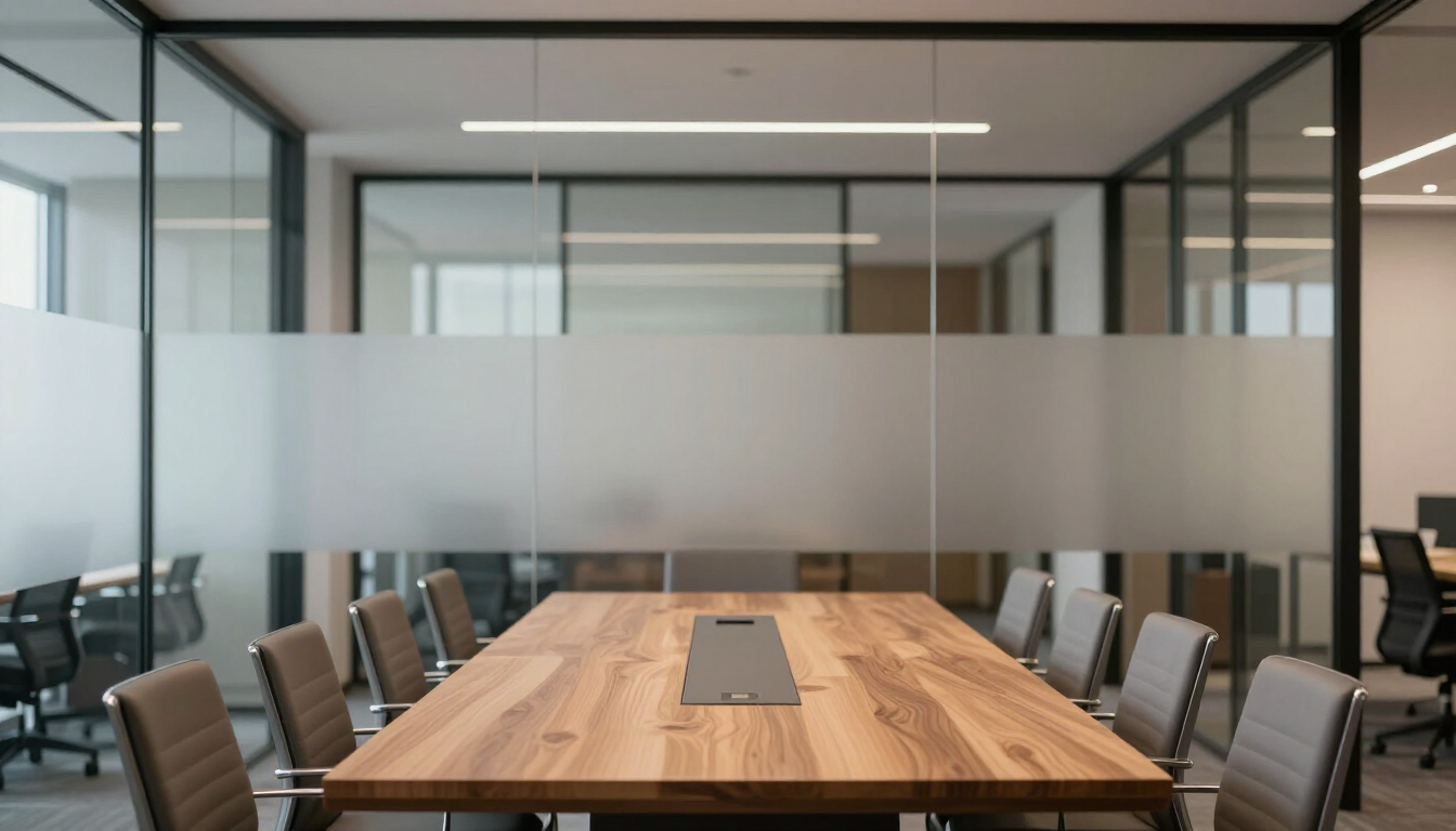 Sala de reuniones moderna con cerramientos de vidrio