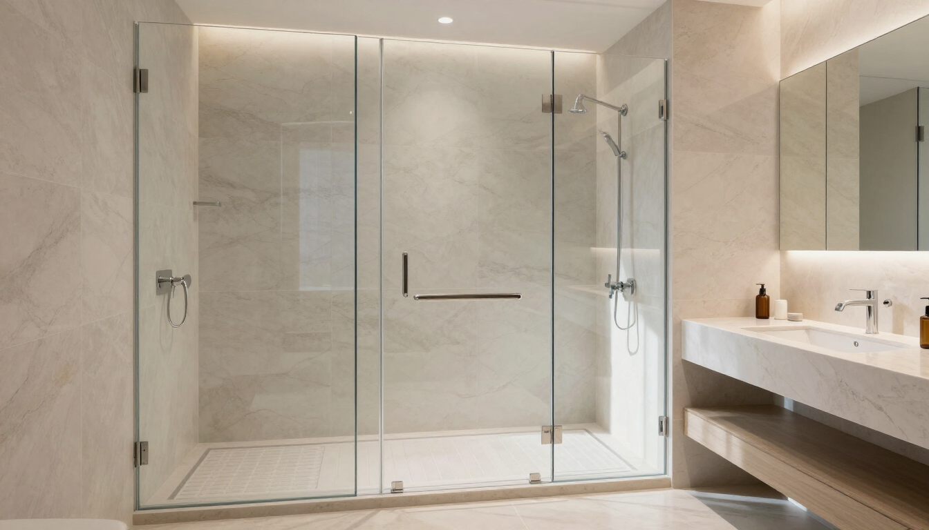 Baño moderno con división de vidrio templado