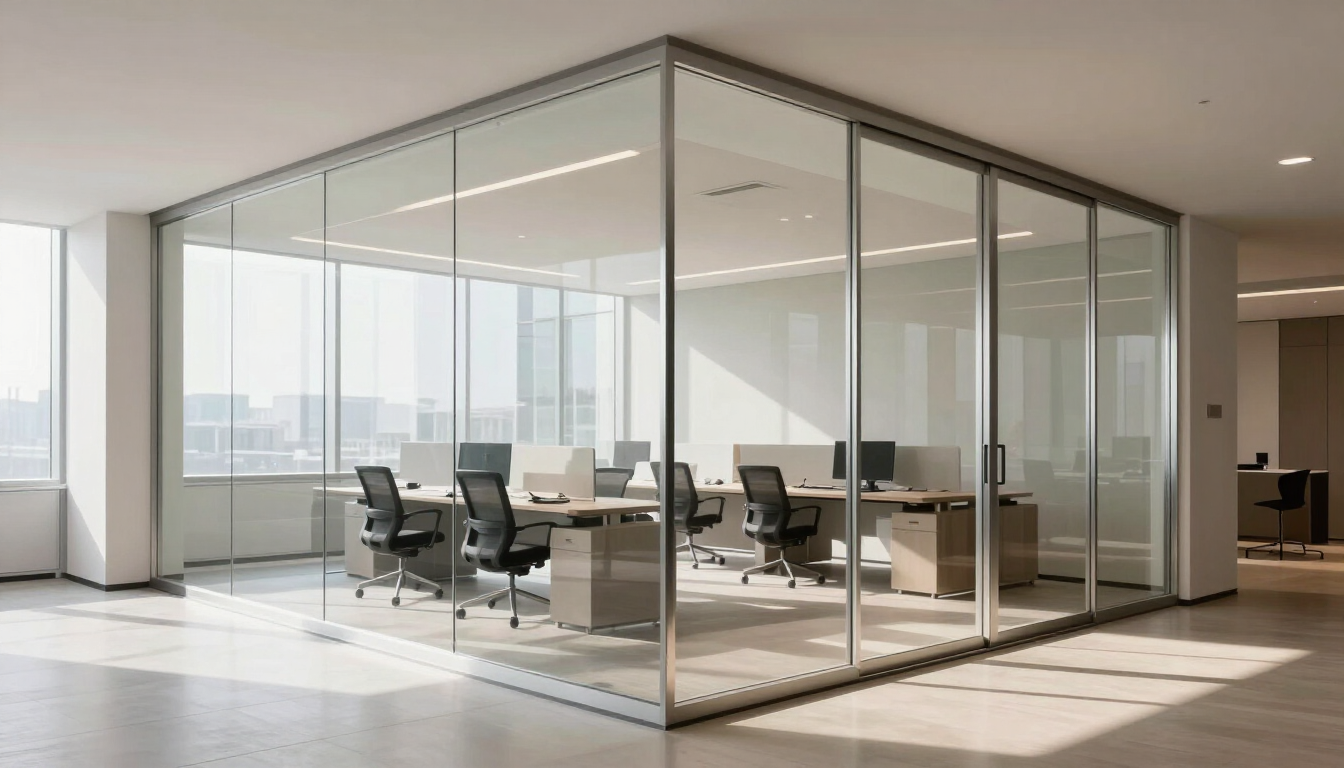 División interior de vidrio templado con perfilería de aluminio
