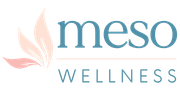 Meso Wellness logo with a peach leaf icon and teal text on a white background