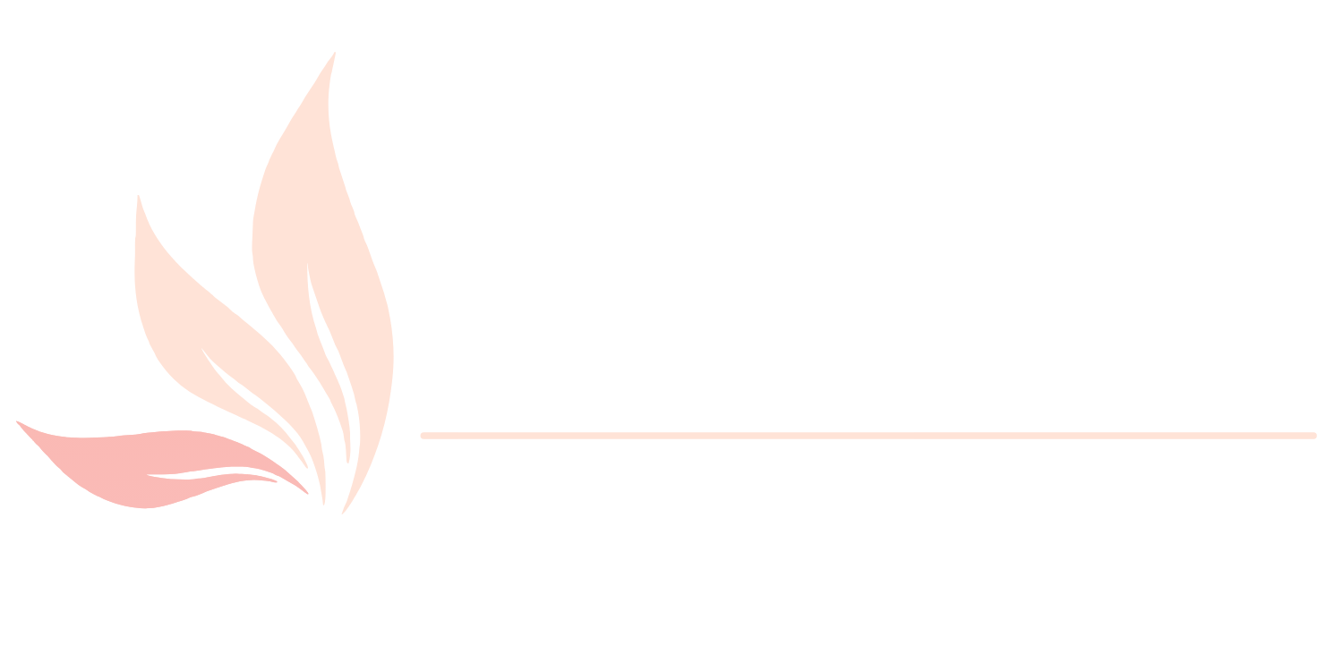 Pale peach leaf logo with a thin horizontal line on a white background