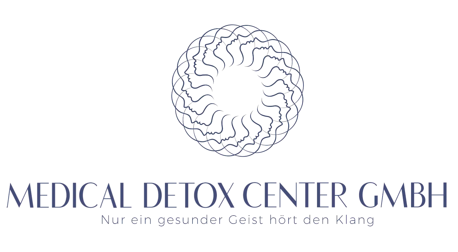 Logo eines medizinischen Entgiftungszentrums der GMBH mit rundem Linienemblem und Slogan auf weißem Hintergrund