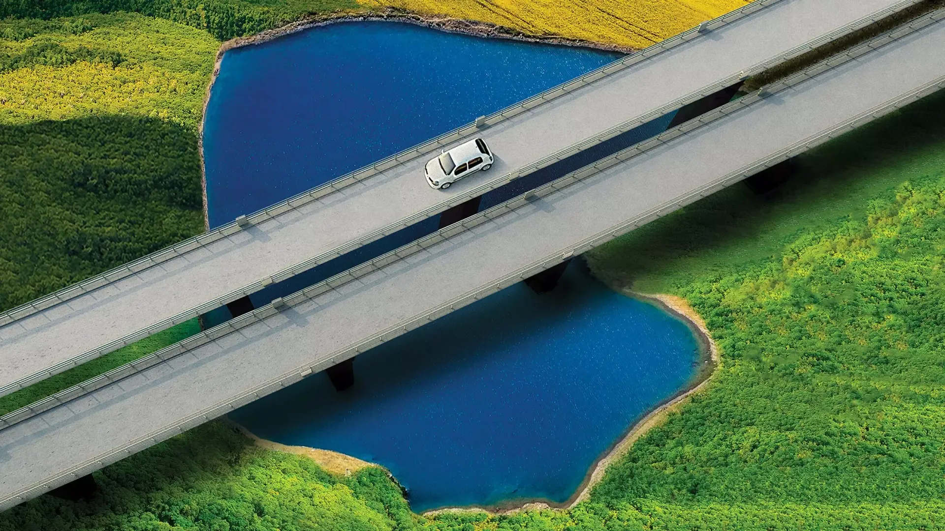 Uma vista aérea de uma ponte sobre um corpo d'água