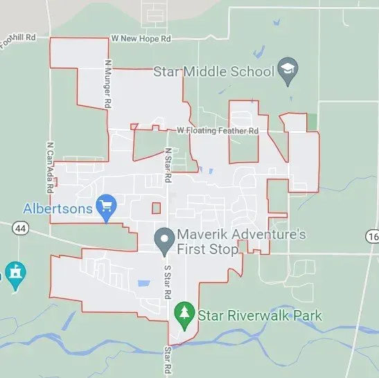 A map showing the area of Star, ID, the area the Treasure Valley Ads provides lead generation services.