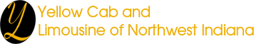 Yellow Cab and Limousine of Northwest Indiana logo with yellow script on a black background