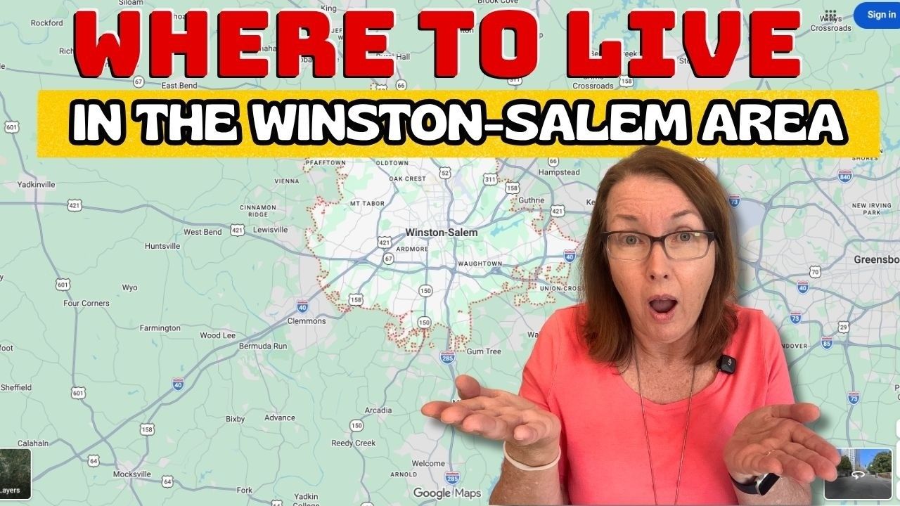 Thumbnail with map and woman pointing, titled “Where to Live in the Winston-Salem Area”