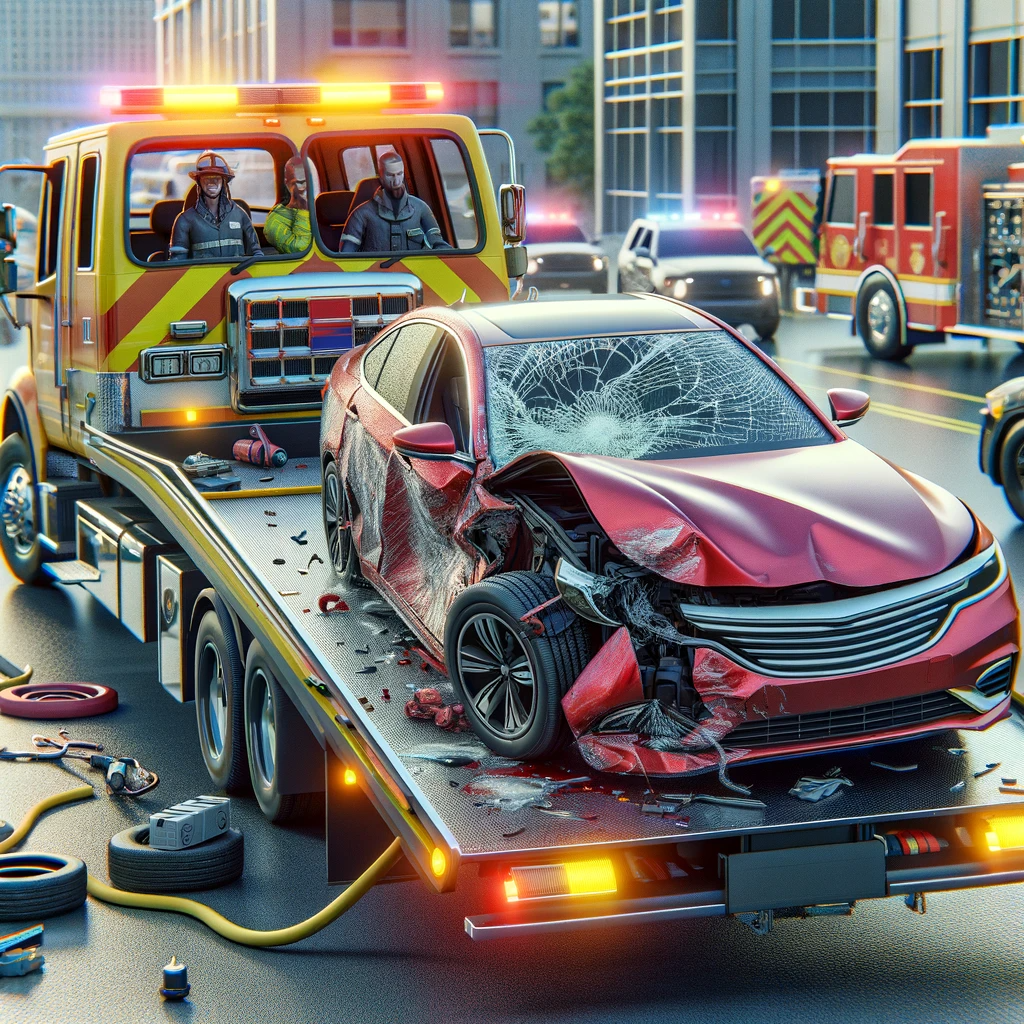 image of car being towed after a car accident