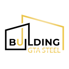 A gold and white logo for a company called gta steel
