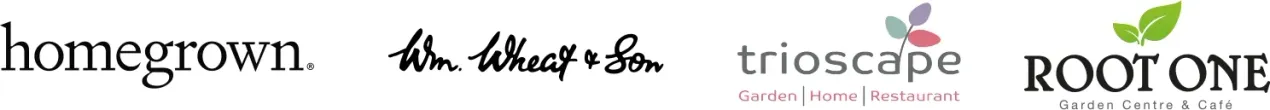 Four logos: Homegrown, John Bennett & Son, Trioscape, and Root One.