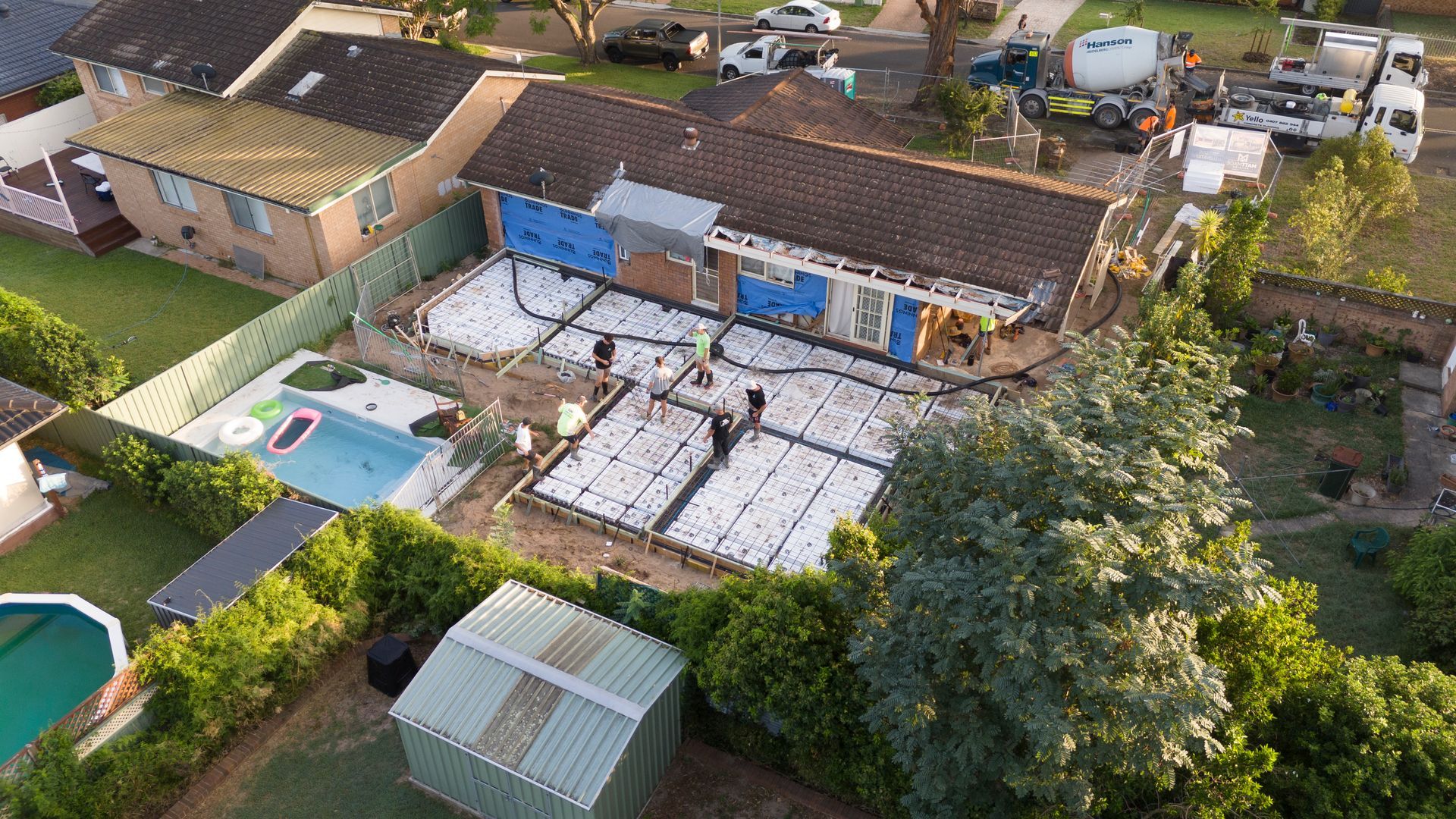 Aerial View of a House Under Construction With Exposed Roof Framing — Matt Made Building in Camden, NSW