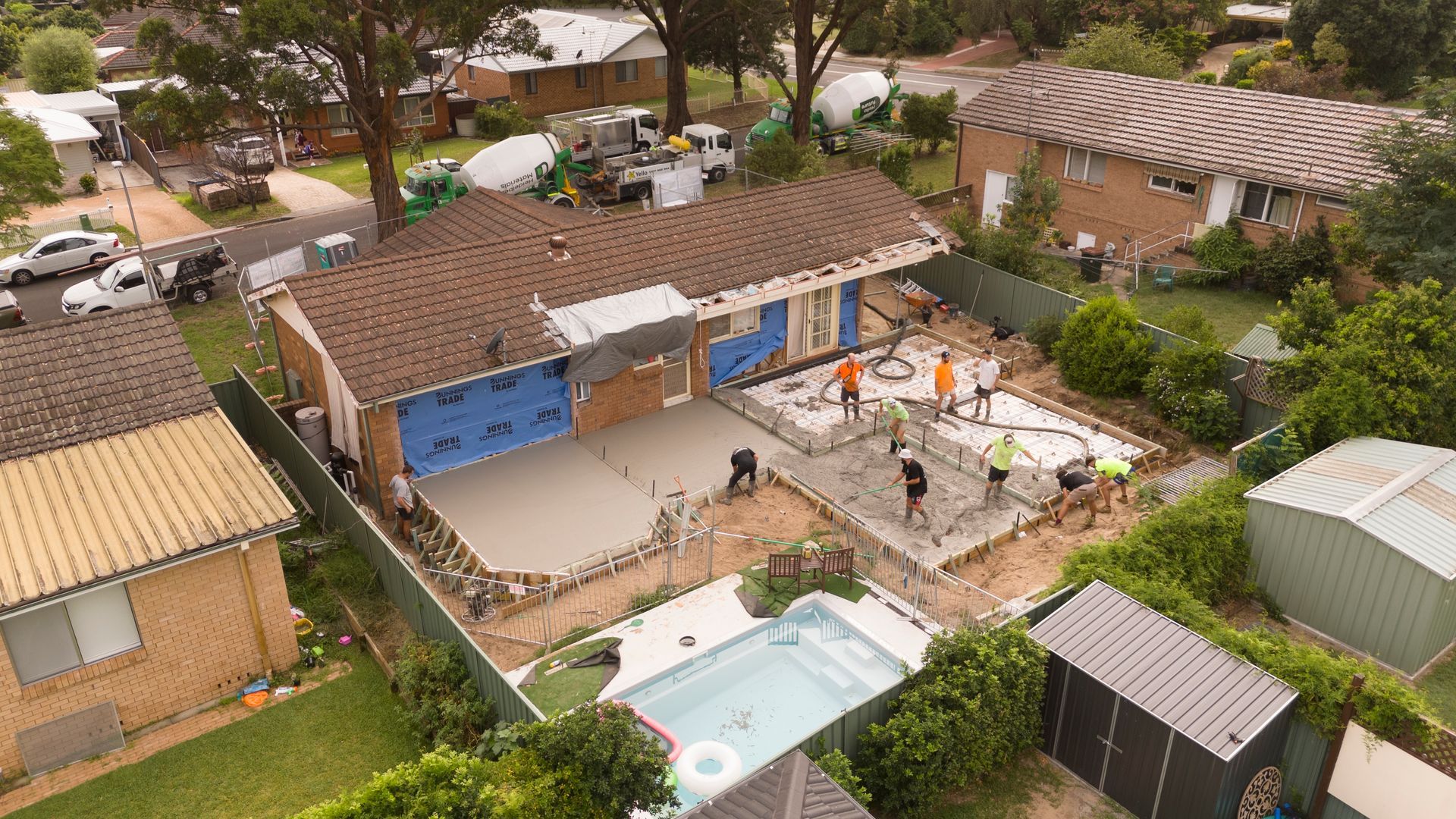Aerial View of a Suburban Backyard With a Swimming Pool — Matt Made Building in Camden, NSW