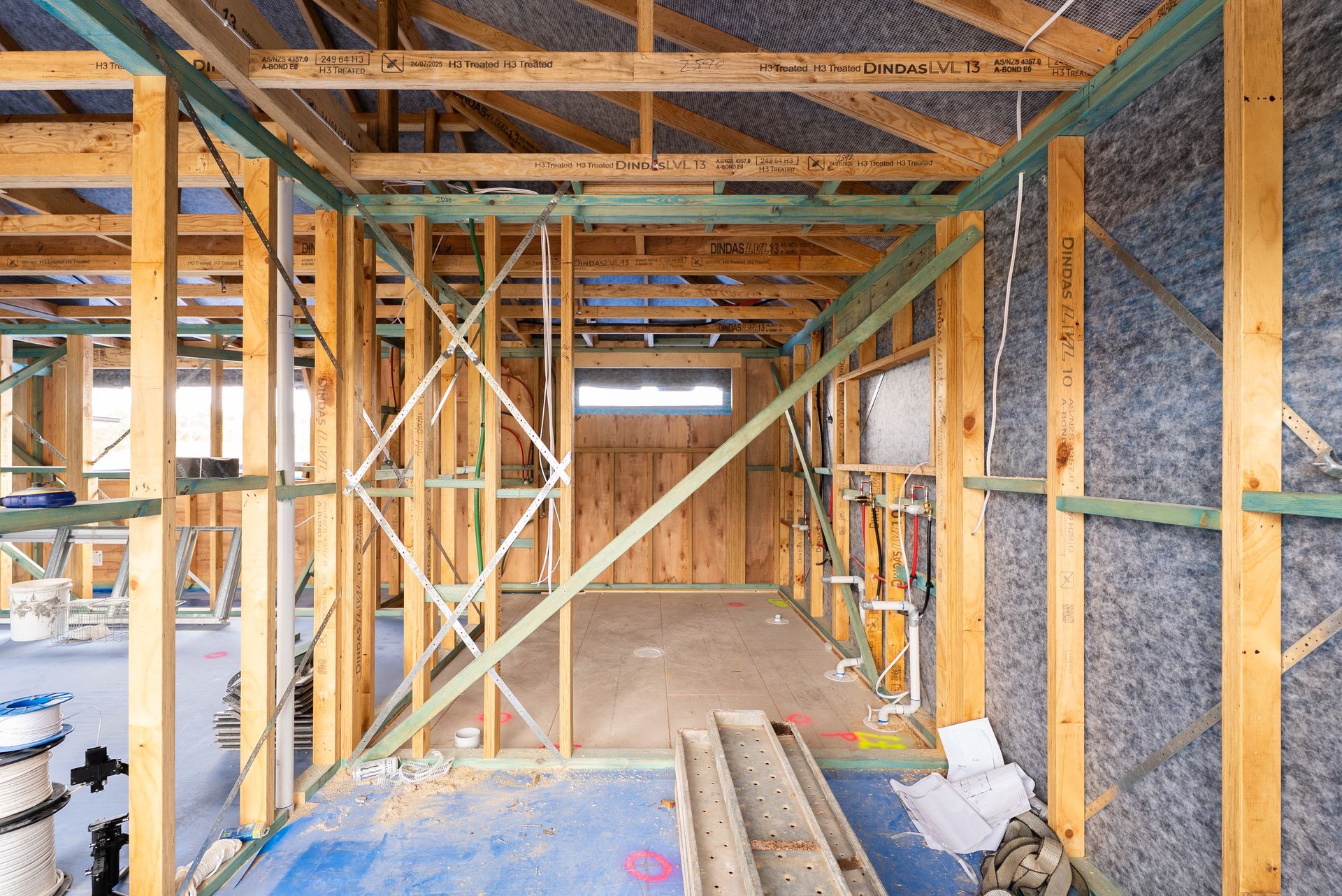 Framed House Interior Under Construction With Exposed Wood Studs — Matt Made Building in Camden, NSW