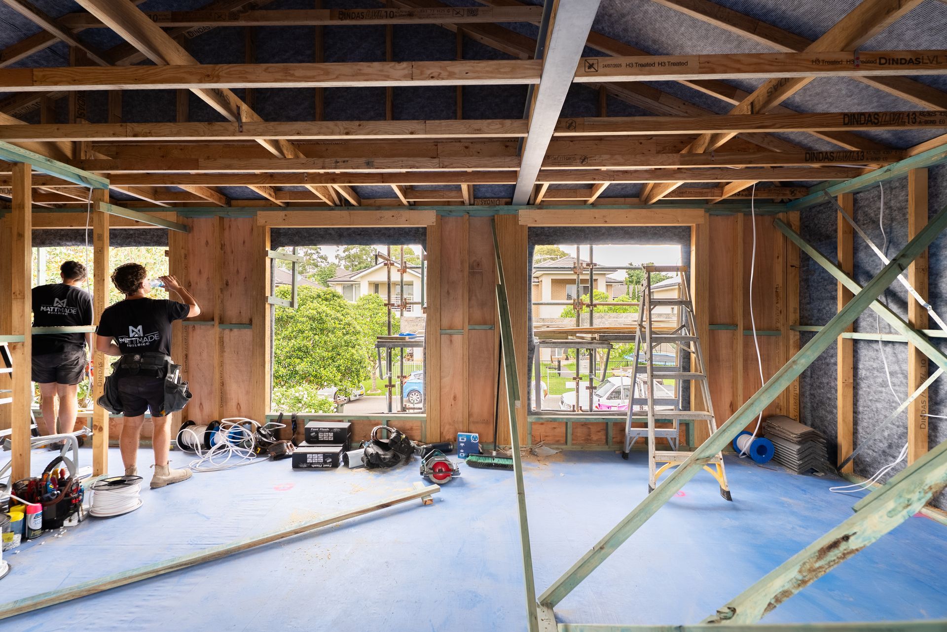 Interior of a House Under Renovation With Exposed Wood Framing — Matt Made Building in Camden, NSW