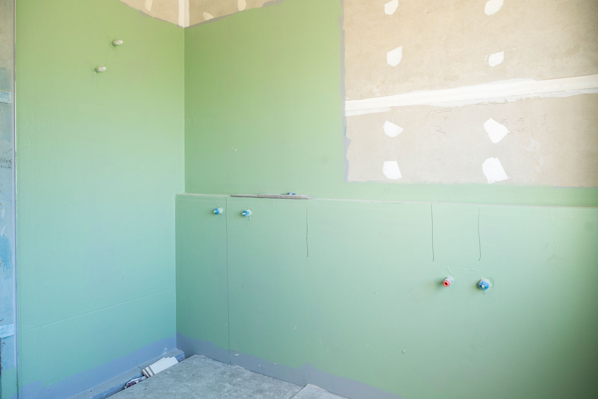 Unfinished Room With Mint-green and Beige Drywall — Matt Made Building in Camden, NSW