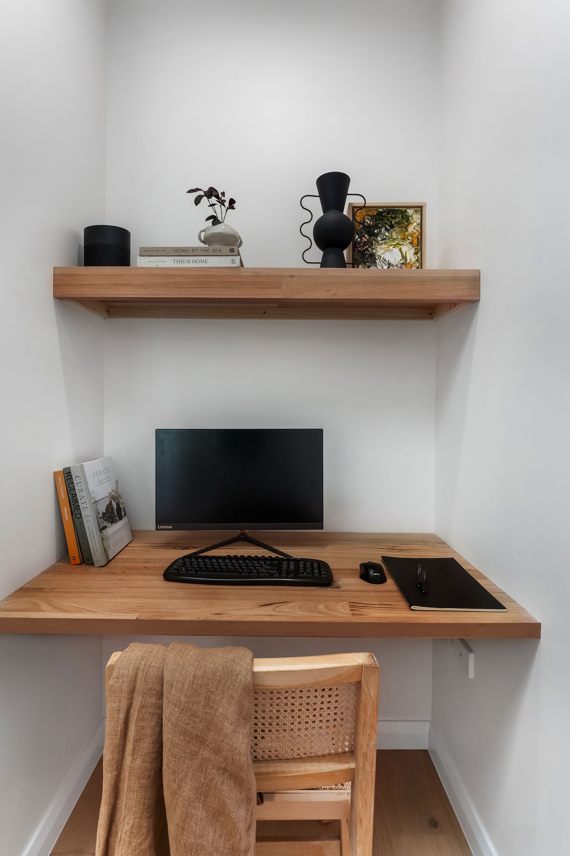 Small Minimalist Home Office With Wooden Desk and Decorative Items — Matt Made Building in Camden, NSW