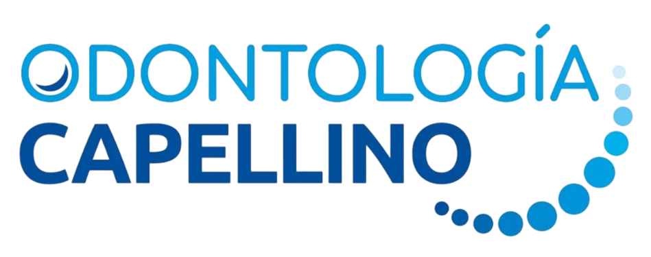 Logotipo de Odontología Capellino en azul con un diseño circular punteado